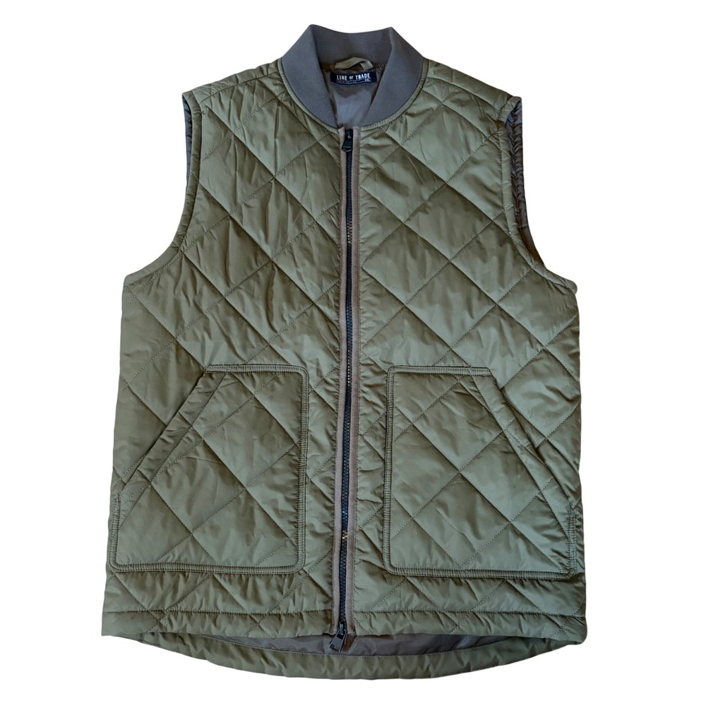 Line of Trade Men's Quilted Bomber Vest Olive Green Brown Small Outdoor Gorpcore